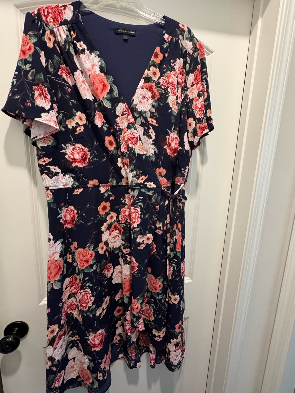 Chris McLaughlin Navy Floral Wrap Dress with Roses